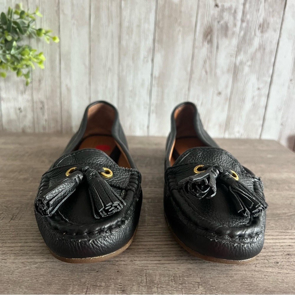 Coach Black Leather Driving Loafers Tassels Preppy Old money Classic Womens 7.5 - Picture 2 of 11
